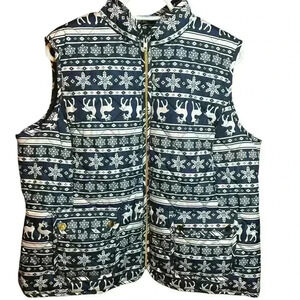 St. John’s Bay Womens puffer vest Reindeer Size XXL polyester Blue & White